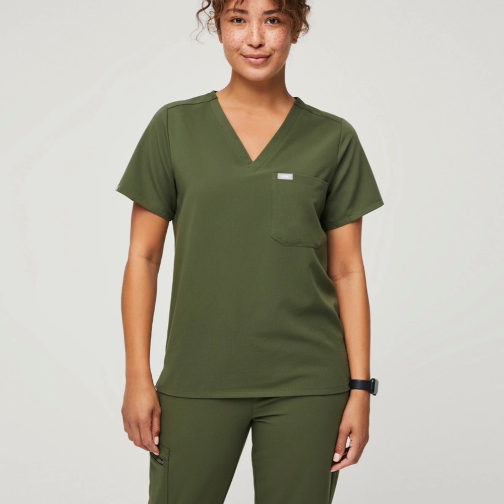 Figs dark olive scrub set, small top, XS petite bottoms